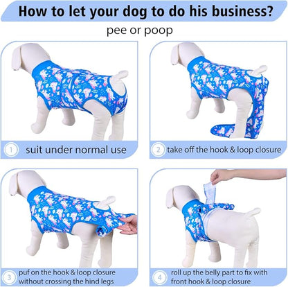 PetWarm Dog Surgery Suit, Dog Surgical Recovery Suit Female and Male, Onesies for Dogs, Anti-Licking Surgery Recovery Shirt for Dogs, Unicorn Pattern, Blue, S