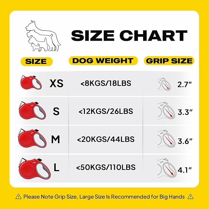 Fida Retractable Dog Leash, 16 ft Dog Walking Leash for Small and Medium Dogs up to 44lbs, 360° Tangle-Free, Red