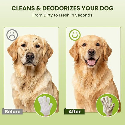 12PCS Hypoallergenic Pet Glove Wipes for Dogs & Cats - Quick Clean & Deodorizing Between Baths & Travel | Dog Washing Wipes for Fur, Butt, Paws, Eyes & Ears |Cat Cleaning Gloves for Grooming & Bathing