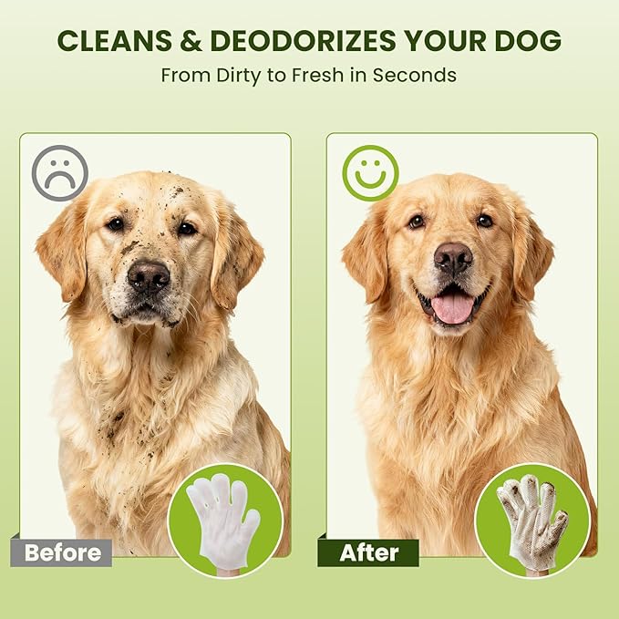 36PCS Hypoallergenic Pet Glove Wipes for Dogs & Cats - Quick Clean & Deodorizing Between Baths & Travel | Dog Washing Wipes for Fur, Butt, Paws, Eyes & Ears| Cat Cleaning Gloves for Grooming & Bathing