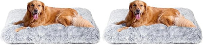 EHEYCIGA Fluffy Dog Crate Bed for Extra Large Dogs, Plush Faux Fur Pad, Calming Anti Anxiety XL Bed for Crate, Washable Soft Warm Dog Mat with Non-Slip Bottom, Grey (Pack of 2)