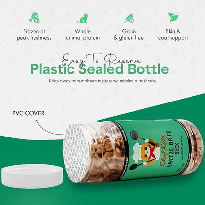 Duck Dog Treats | 100% Human Grade Freeze Dried Cat Treats, Single Ingredient | High Protein Cat & Dog Food Toppers | No Additives or Preservatives | Inspected & Tested in USA | 1.5 oz