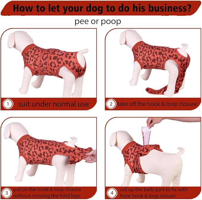 PetWarm Dog Recovery Suit, Surgical Suit for Dogs Female Spay Male Neutered, After Surgery Dog Onesie, Anti-Licking Dog Surgery Recovery Suit, Leopard Pattern, Red, XL