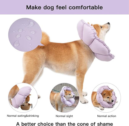 H HIDREAM Soft Dog Cones for Medium Dogs,Cute Adjustable Cone for Dogs to Stop Licking,Dog Recovery Collars & Cones that can Protect Head and Foot Wounds，Purple Flower All-Season Style