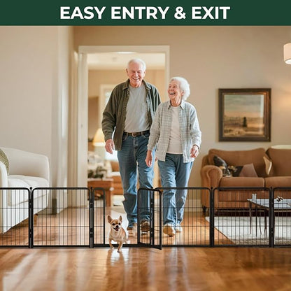 FXW Dog Gate Extra Wide Designed for Indoor Use, Adjustable Width Up to 46-inch Wide (24" H 2 Wire Panels for Puppies and Small Dogs), Black
