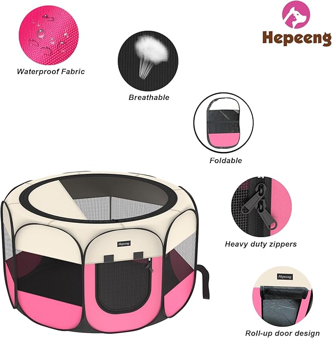Portable Pet Puppy Dog Cat Playpen, 8-Panel Indoor/Outdoor Puppy Pen with Shade Cover & Travel Bag - Waterproof Dog Cat Tent