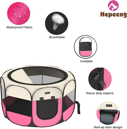 Portable Pet Puppy Dog Cat Playpen, 8-Panel Indoor/Outdoor Puppy Pen with Shade Cover & Travel Bag - Waterproof Dog Cat Tent