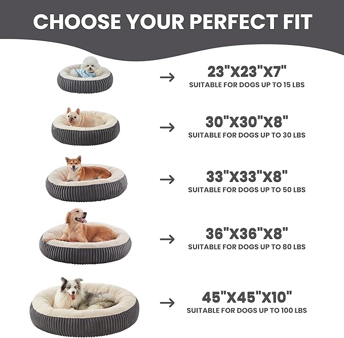23 inches Donut Dog Bed for Small Dogs - Calming Round Puppy Bed with Removable Cover, Washable Milk Plush Faux Fur Pet Bed for Cats, Fits Pets up to 15 lbs(Charcoal,Small)