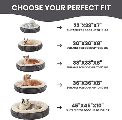 23 inches Donut Dog Bed for Small Dogs - Calming Round Puppy Bed with Removable Cover, Washable Milk Plush Faux Fur Pet Bed for Cats, Fits Pets up to 15 lbs(Charcoal,Small)