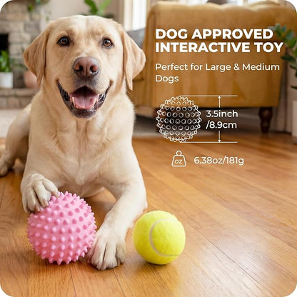 Apasiri Interactive Dog Toys for Large & Medium Dogs: 3.5" Bacon Flavored Squeaky Balls for Dogs, Tough Durable Spiky Rubber Bouncy Dog Toys Balls, Floating Outdoor Fetch Dog Toy, Pink Dog Balls Gifts