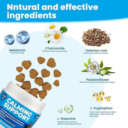 Calming Chews for Dog,Dog Calming Chews Anxiety&Stress Relief Treat with Melatonin,L-Theanine,Sleep Aid for Small/Large Dogs for Separation,Barking,Thunderstorm,Fireworks,Travel,Vet Visit -100 Counts