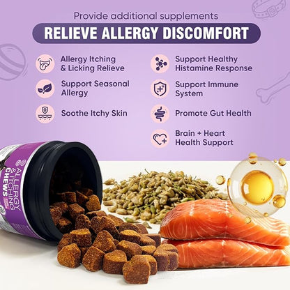 Dog Allergy Chews 200ct - Dog Allergy and Itching Skin Relief Anti Itch Aller Immune Bites for Dogs licking Paws Treatment Relief Itchy Chew Probiotics Vitamins for Skin and Coat Allergies - Chicken