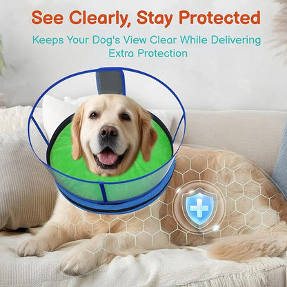 Sponge Dog Cone After Surgery, No Inflation Required Dog Donut Collar to Stop Licking, Inflatable Cone Alternatives for Large Pets, Soft Recovery Collar with Protective Shield (Green Blue,XXL)