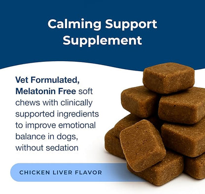 PetAg Dyne Soft Chews, Calming Supplement - Vet-Formulated for Dogs to Manage Normal Stress from Loud Noises, Travel & Separation - Non-Sedative - 60 Chicken Liver Flavor Chews