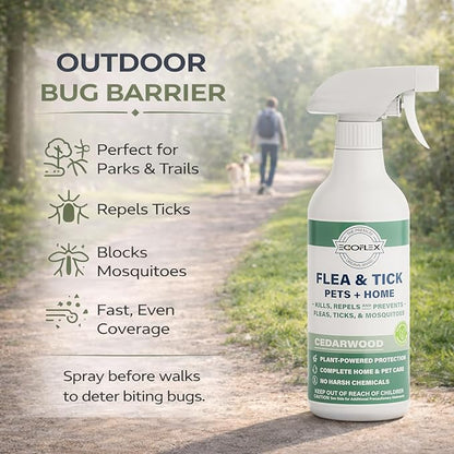 Flea Spray for Home & Pets - Flea and Tick Prevention for Dogs - Plant Based Repellent with Natural Essential Oils for Dog Flea Treatment Protection - Cedarwood Scent - 16 Fl Oz