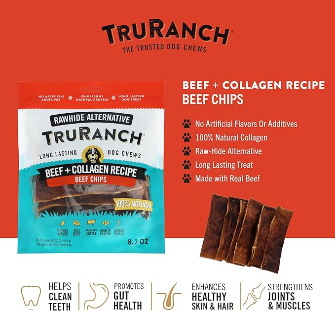 TRURANCH Collagen Chips - Collagen Dog Treats - Long Lasting Healthy Joint Support - Rawhide Alternative Chips - Skin & Coat Health - Made with Real Beef, Value Pack, 15 Bags, 7.5 lbs