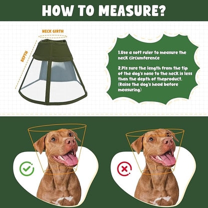 Dog Cone Collar for Dogs After Surgery,Transparent Dogs Cone Stop Licking,Foldable Dog Recovery Collars & Cones Anti-Bite Lick Protective Wound,Protective Elizabethan Collar Alternative,Green,S