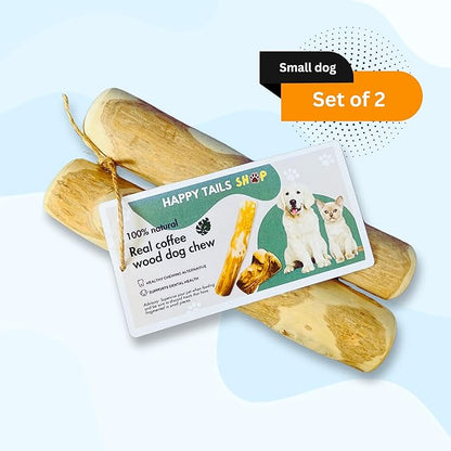 Set of 2 Coffee Wood Dog Chew Stick Toy, Natural and Real Wooden Bone Sticks, Safe Dental Cleaning Chews, Pet Health, Teeth Cleaning and Relieve Stress (Set 2 for Small Dog)