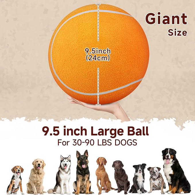 QDAN Large Tennis Ball for Dogs: Pet Toys 9.5" Giant Outdoor Dog Balls - Interactive Herding Ball for Medium Big Dogs Birthday Toys Indoor Playing Training- Orange