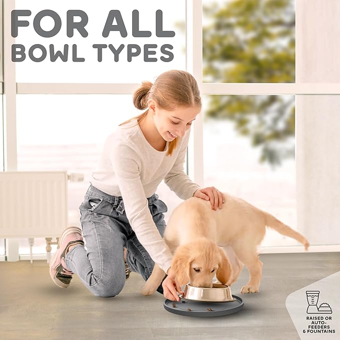 Dog Food Mat Round 10" - Raised Edges Dogs Mat for Food and Water Prevent Spill, Waterproof Cat Food Mats Protect Floors, Easy Clean Dog Bowl Mats for Food and Water, Silicone Pet Feeding Placemats