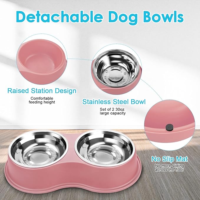 Epetslove Dog Bowls Large Double Dog Water and Food Bowls Stainless Steel Bowls with Non-Slip Resin Station, Pet Feeder Bowls Food Dish for Small Medium Large Dogs Cats