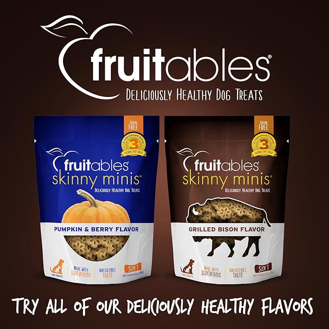 Fruitables Dog Treats, Grilled Bison, 12 Ounces Pack of 2 | Skinny Mini | Low Calorie | Training Treats | Wheat-Free