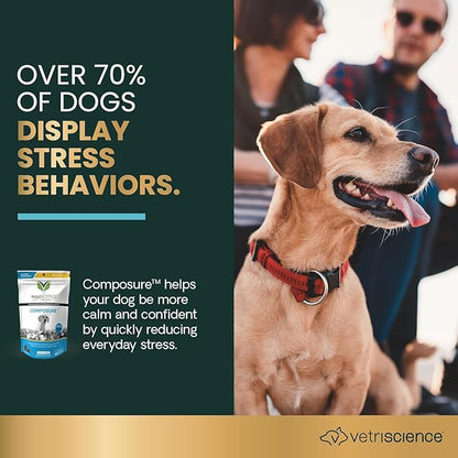 VetriScience Clinically Tested Composure Calm & Confident Chews - Supplement for Dogs with Anxiety, Stress & Fear with L-Theanine for Thunderstorms, Fireworks or Travel, Bacon, 60 Count