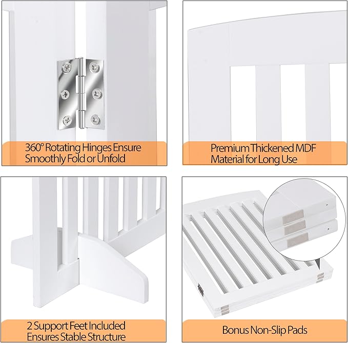 Freestanding Pet Dog Gate 24 Inch Foldable Dog Fence Indoor 3 Panel Extra Wide Wooden Door for Stairs Hallways Doorways