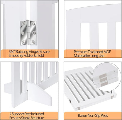 Freestanding Pet Dog Gate 24 Inch Foldable Dog Fence Indoor 3 Panel Extra Wide Wooden Door for Stairs Hallways Doorways