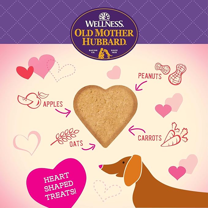 Old Mother Hubbard Wellness Bits of Love P-Nuttier Dog Biscuits, Natural, Seasonal, Valentine's Day Treats, Peanut Butter Flavor, (6 Ounce Bag) (Pack of 2)