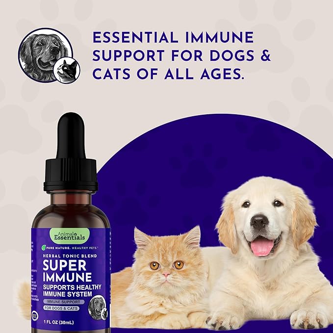 Animal Essentials Super Immune - Dog & Cat Immune Support for Puppies with Olive Leaf Extract & Echinacea, Olive Root for Dogs, Supports Respiratory Health & Overall Wellness - 2 fl oz