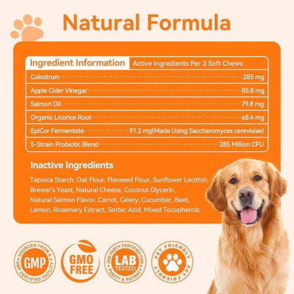 Dog Allergy Chews 200ct, Dogs Allergy Relief Chews for Paw Licking Itchy Skin Coat Supplement, Dog Itching Relief with Probiotics Colostrum for Dry Skin Itching Licking Seasonal Allergies