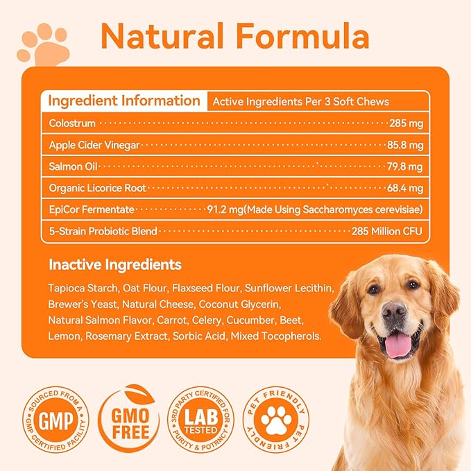 Dog Allergy and Immune Chews 200PCs Skin and Coat Itchy Relief Anti Itch Immune Bites for Dogs, Helps Repair Skin Ears Paw Licking, 5 Probiotics Blend Gut Health for Sensitive Seasonal Allergies
