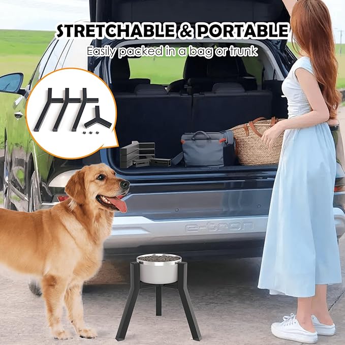 Dog Bowl Stand for Medium Large Dogs, Adjustable Width Elevated Dog Bowls 7-10.6", Raised Dog Food Water Bowls, 11 inch Tall Single Holder, Black,Bowl Not Included