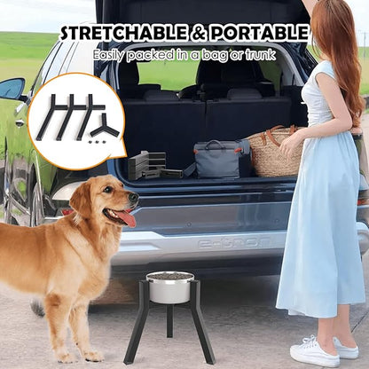 Dog Bowl Stand for Medium Large Dogs, Adjustable Width Elevated Dog Bowls 7-10.6", Raised Dog Food Water Bowls, 11 inch Tall Single Holder, Black,Bowl Not Included