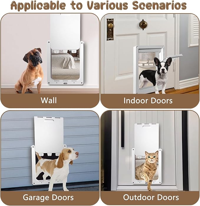 Never Rust Plastic Dog Door with Soft Clear Magnetic Flap and Snap-in Closing Panel, 15x18'' 2-Way Locking Pet Door for Doors and Walls up to 2.17'' Thick, Weatherproof Cat Door, Easy to Install (L)