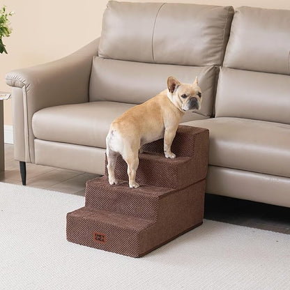EHEYCIGA Dog Stairs for Bed 18" H, 4-Step Dog Steps for High Bed, Pet Steps for Small Dogs and Cats, Non-Slip Balanced Pet Indoor Ramp, Brown