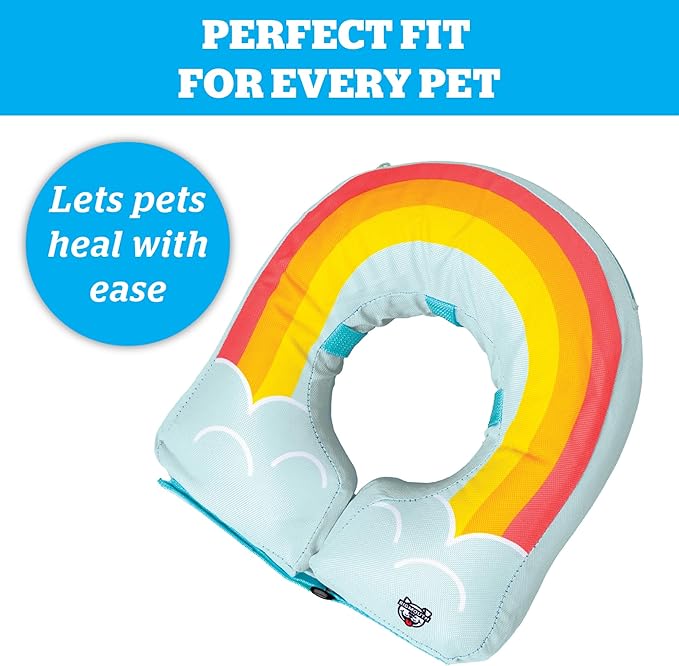Rainbow Inflatable Dog Recovery Collar, Comfortable Cone Replacement for Pet Surgery, Protective Collars to Prevent Licking & Biting, Size Medium