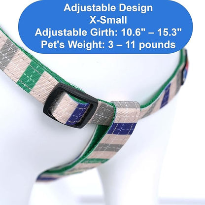 Pawtitas Multicolor Step-in Dog Harness – Adjustable No-Pull Vest for Puppies to Seniors, Safe & Comfortable XS Grey/Blue/Green
