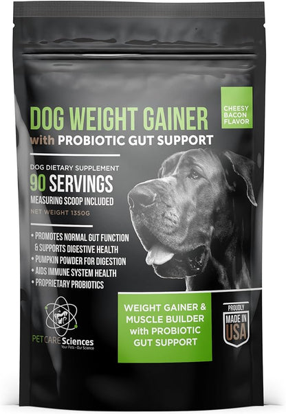 Dog Weight Gainer with Probiotic Gut Support - Weight Gain Supplements for Dogs - Canine and Dog Muscle Builder - 90 Servings - Made in The USA