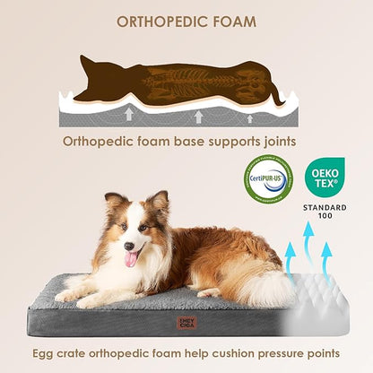 EHEYCIGA Orthopedic Medium XL XXL Dog Beds for Medium Large Extra Large Dogs with Removable Washable Cover for Crate,Grey, 36 * 27 * 3.5 inches