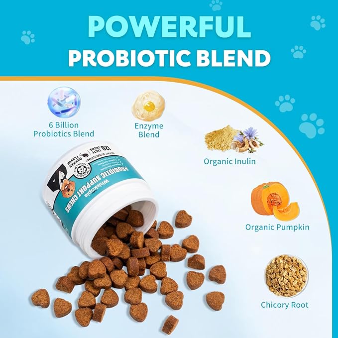 Probiotics for Dogs, Digestive Enzymes Promotes Gut Health, Dog Probiotics Chews for Bowel Support, Digestion Health, Immune Support, Reduce Diarrhea, Prebiotics Dog Probiotics - 120 Ct
