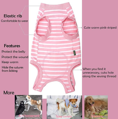 Dog Recovery Suit Female,Pink Large Spay Surgery Recovery Shirt,Pink-White Striped L