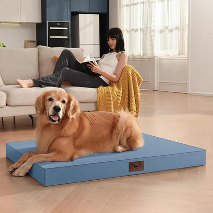 Outdoor All Weather XL Dog Bed, Waterproof Pet Bed for Extra Large Dogs, Orthopedic Egg Crate Foam with Removable Washable Oxford Cooling Cover, 44x32 Inch, Blue