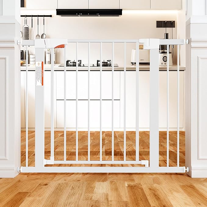 Metal Dog Gate for Door,Pressure Mounted Auto-Close Pet Gates for Dogs Indoor, Doggie Gate(White,36" Tall)