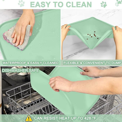 Smilool Silicone Pet Food Mat with Raised Edge for Food and Water Bowl, Dog Feeding Mats, Cat Food Trays for Floor Waterproof, Rubber Tray for Dogs and Cats, 24 x 16 x 0.8 Mint Green