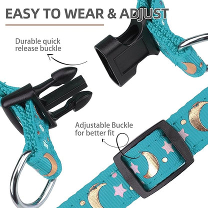 PUPTECK No Pull Dog Harness Soft Adjustable Basic Nylon Step in Puppy Vest Outdoor Walking with ID Tag, Moon Star Sky Blue, S
