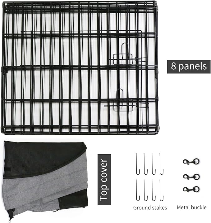 PETIME Foldable Metal Dog Exercise Pen/Pet Puppy Playpen Kennels Yard Fence Indoor/Outdoor 8 Panel 24" W x 30" H with Top Cover (with top Cover, 8 Panels 30" H)