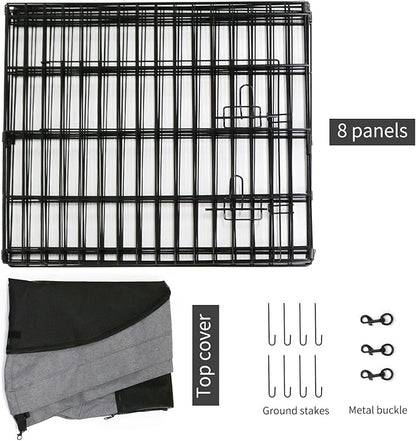 PETIME Foldable Metal Dog Exercise Pen/Pet Puppy Playpen Kennels Yard Fence Indoor/Outdoor 8 Panel 24" W x 30" H with Top Cover (with top Cover, 8 Panels 30" H)