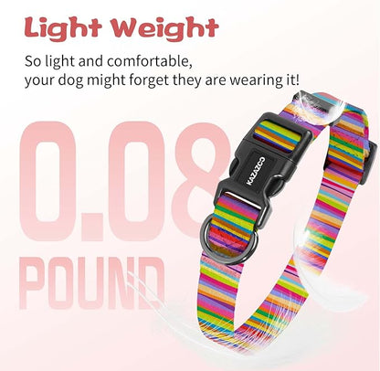 Kazazoo Dog Collar Cute and Soft Nylon Puppy Collar for Boy and Girl, Adjustable Dog Collars for Small Medium Dogs, Rainbow-S